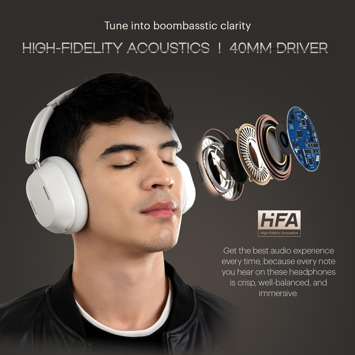 Noise Airwave Max 5 Wireless Over-Ear Headphones with Adaptive Hybrid ANC (up to 50dB), HFA Tech, 80H Playtime, Dual Pairing(Calm Beige) - Image 2