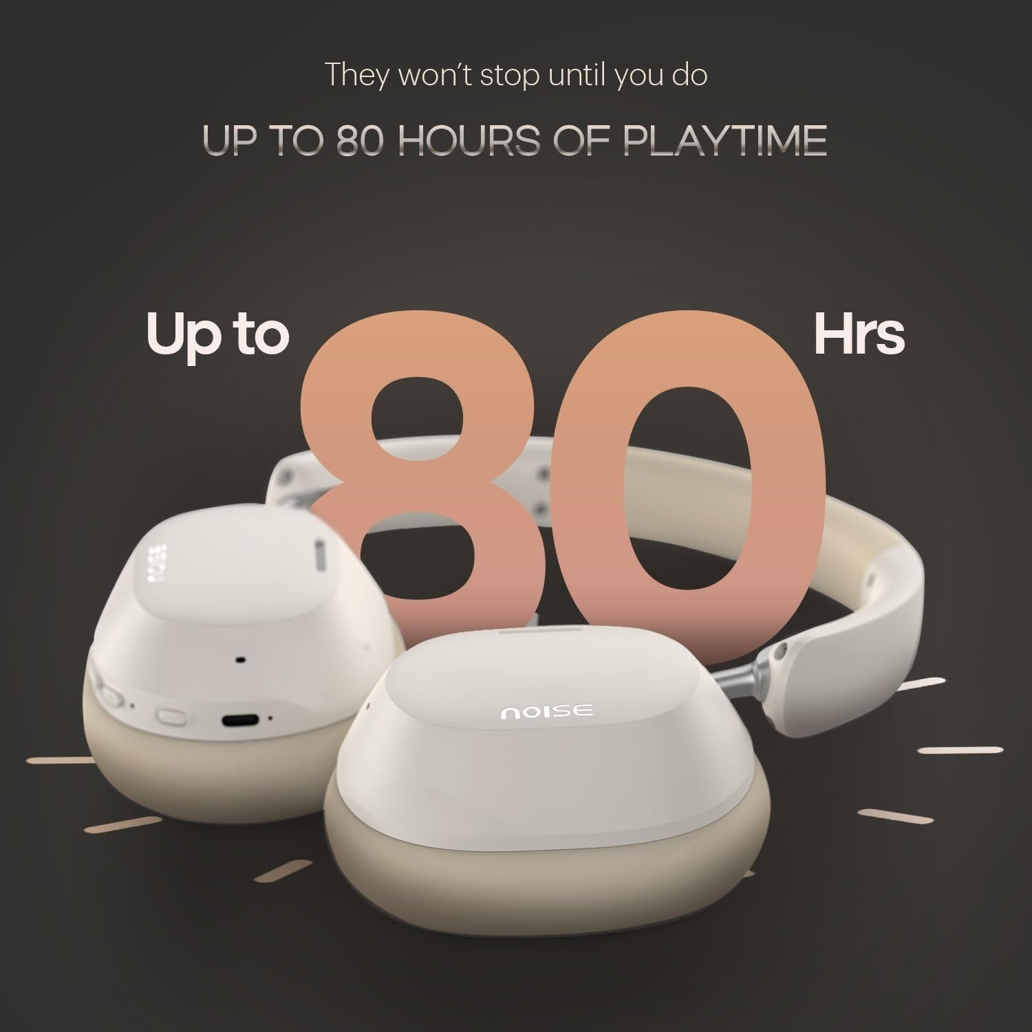 Noise Airwave Max 5 Wireless Over-Ear Headphones with Adaptive Hybrid ANC (up to 50dB), HFA Tech, 80H Playtime, Dual Pairing(Calm Beige) - Image 3