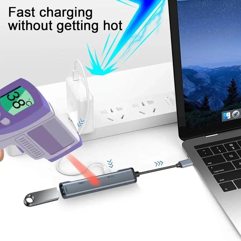 WEROX 4-in-1 USB 3.0 Hub Dock with 1 USB 3.0, 2 USB 2.0, 1 Type-C, 5Gbps Speed 4-in-1 USB 3.0 Hub Dock with 1 USB 3.0, 2 USB 2.0, 1 Type-C, 5Gbps Speed USB Hub (Grey) - Image 2
